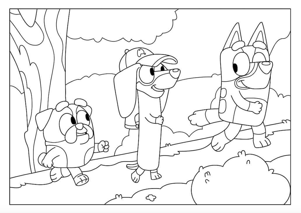 Dibujo de Amigos Azules Caminando para Colorear