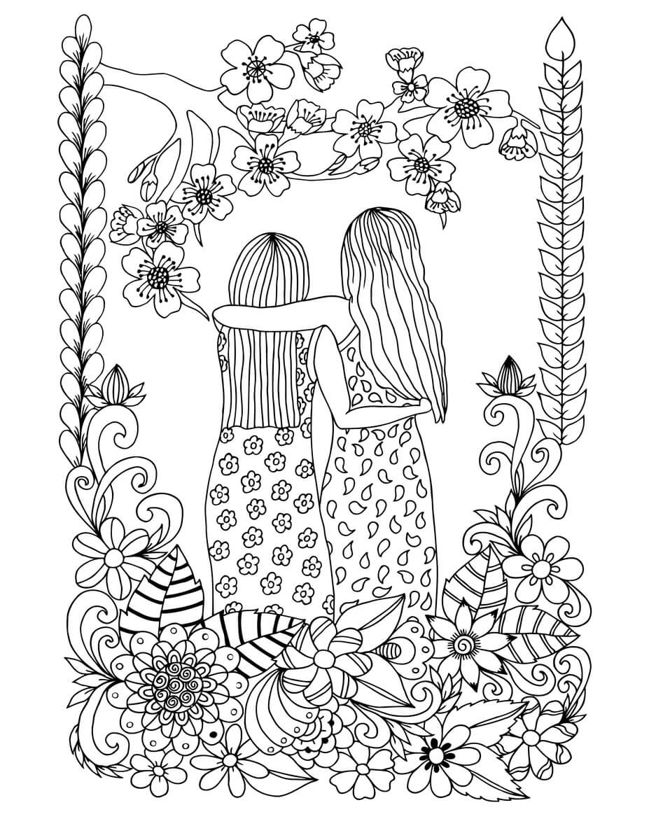 Dibujo de Amistad con Flor para Colorear