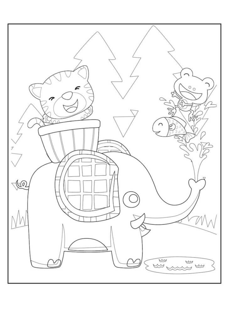 Dibujo de Beb Elefante y Amigos para Colorear