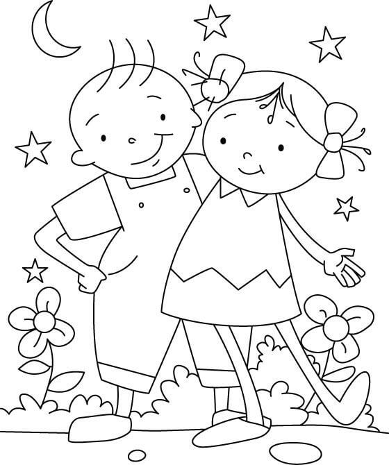 Dibujo de Dos Amigos Abrazndose para Colorear