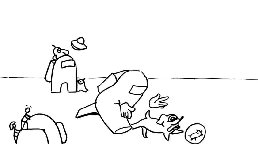 Dibujo de Among Us Atrapar un Perro 1 para Colorear