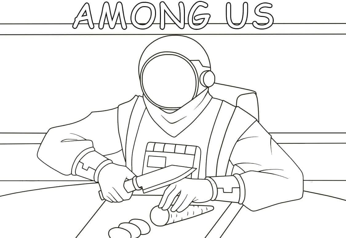Dibujo de Among Us Cocinando 1 para Colorear