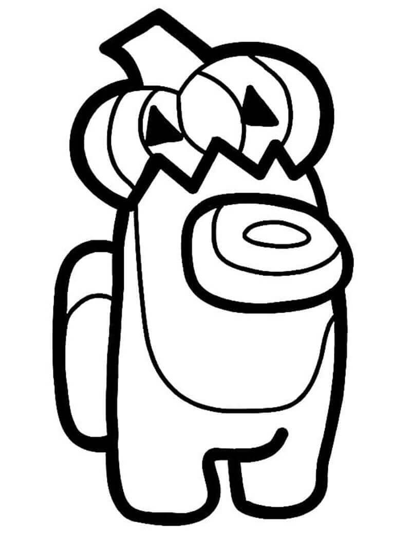 Dibujo de Among Us con Sombrero de Calabaza 1 para Colorear