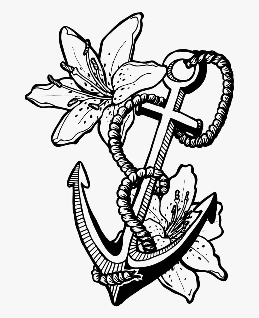 Dibujo de Ancla con Flor para Colorear