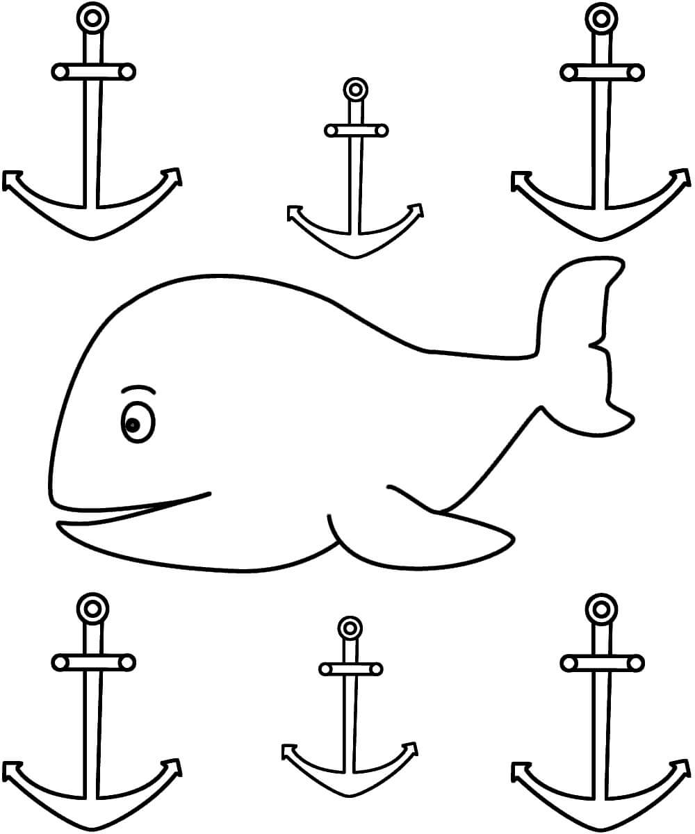Dibujo de Las Anclas y la Ballena para Colorear