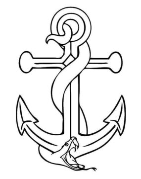 Dibujo de Serpiente Enrollada Alrededor del Ancla para Colorear