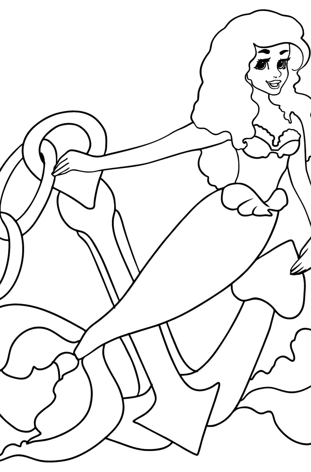 Dibujo de Sirena con Ancla para Colorear