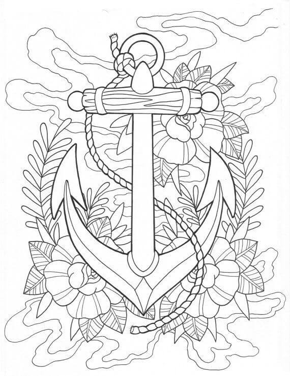 Dibujo de Tatuaje de Ancla 1 para Colorear