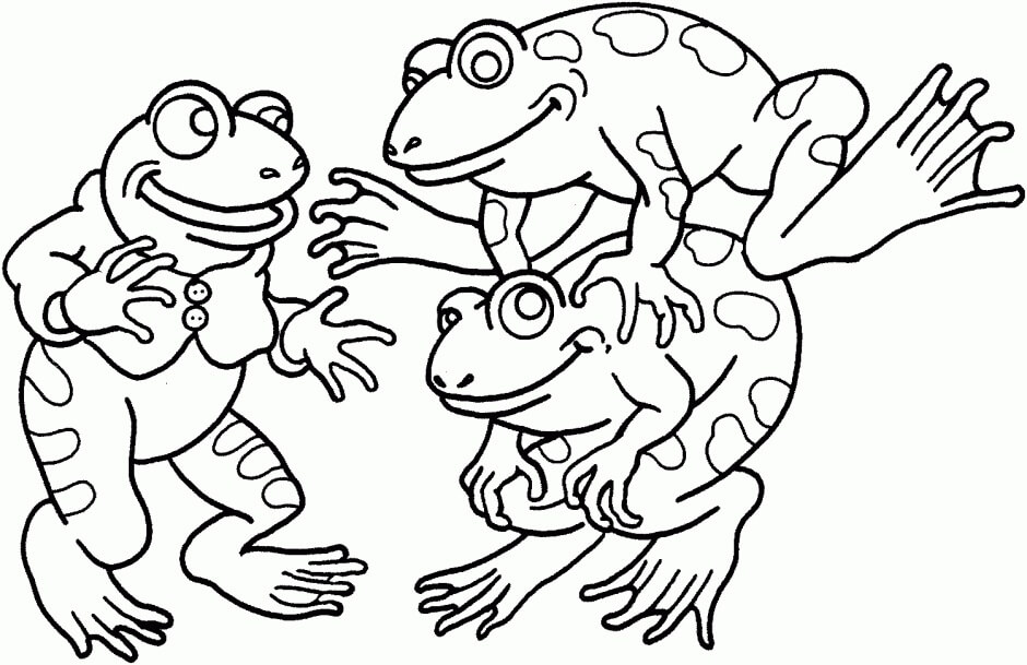 Dibujo de Diversin de Tres Ranas para Colorear