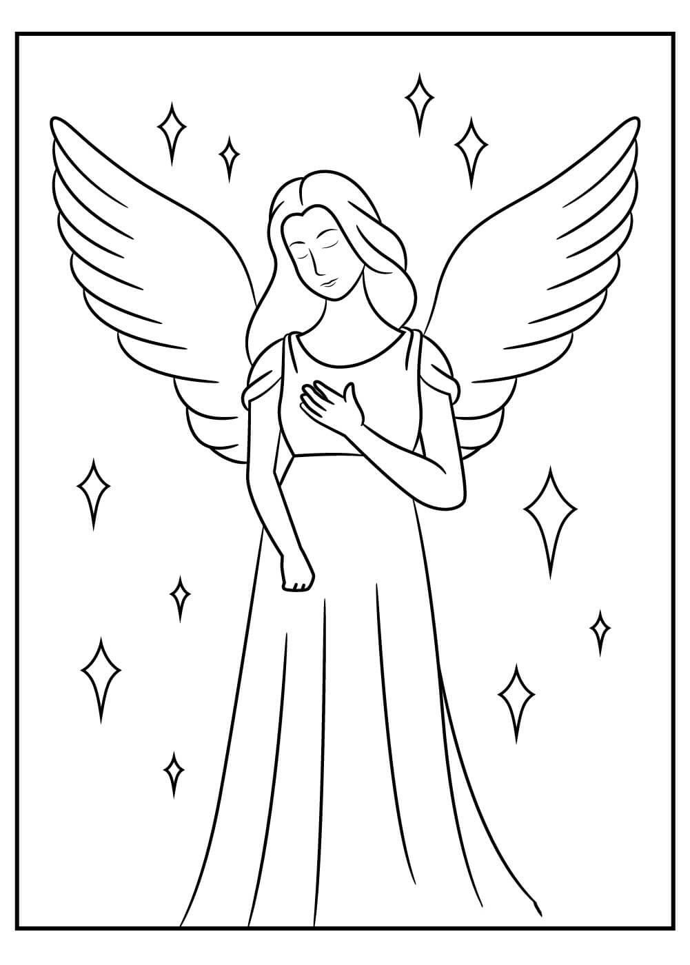 Dibujo de Ángel con Alas para Colorear