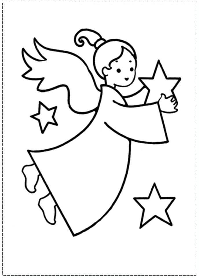 Dibujo de Ángel con Estrellas para Colorear