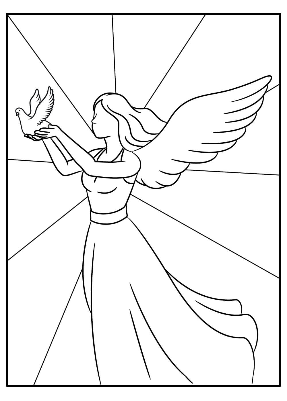 Dibujo de Ángel con pájaro para Colorear