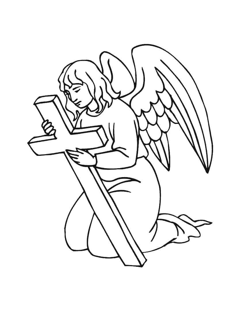 Dibujo de Ángel Sosteniendo una Cruz para Colorear