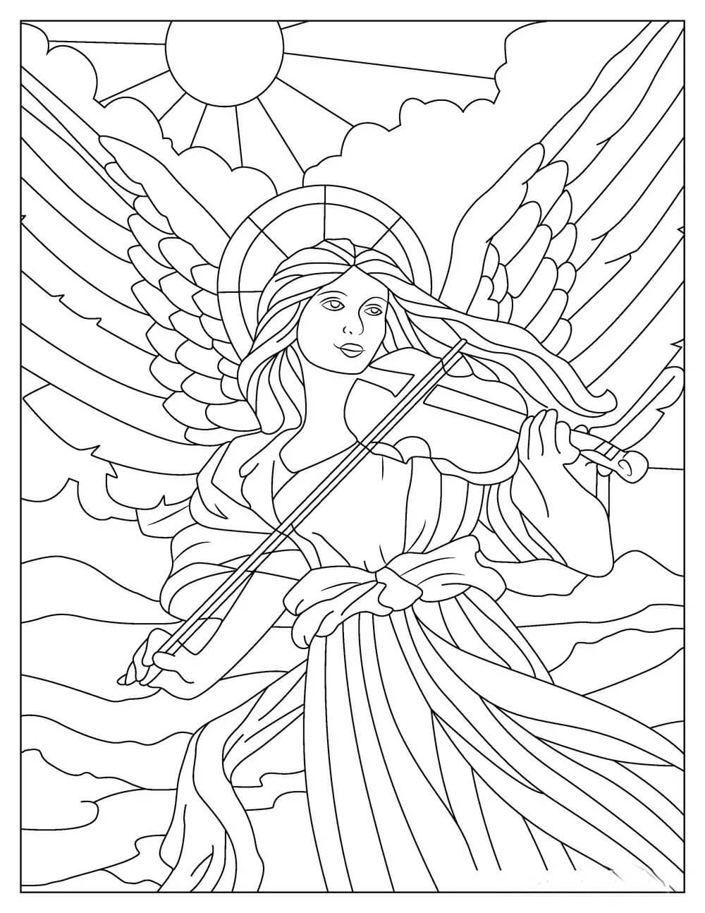 Dibujo de Ángel Tocando el Piano para Colorear