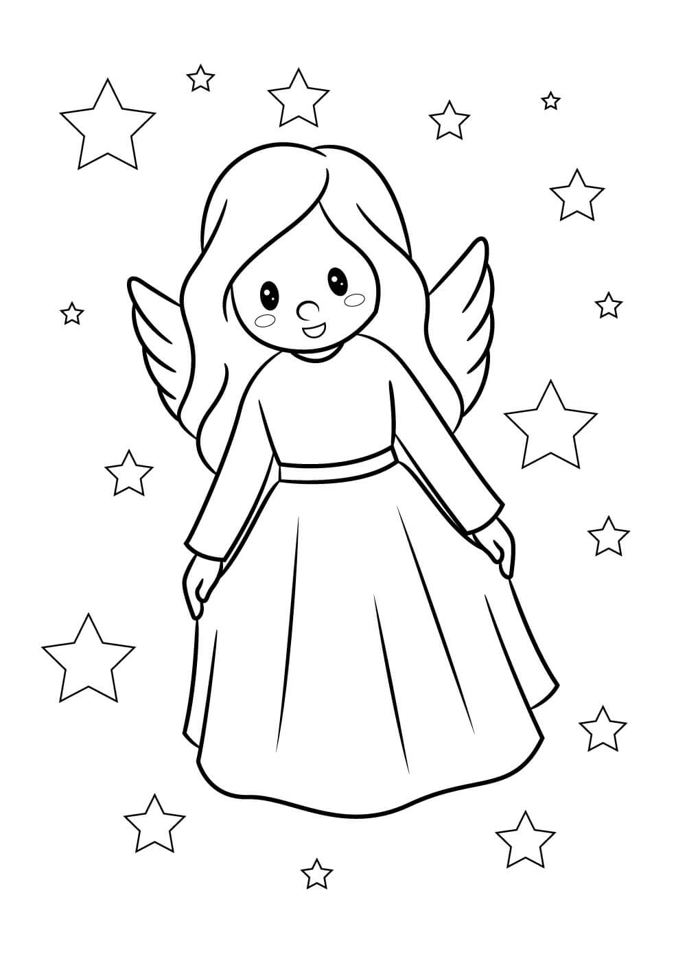 Dibujo de Angelito con Estrellas para Colorear