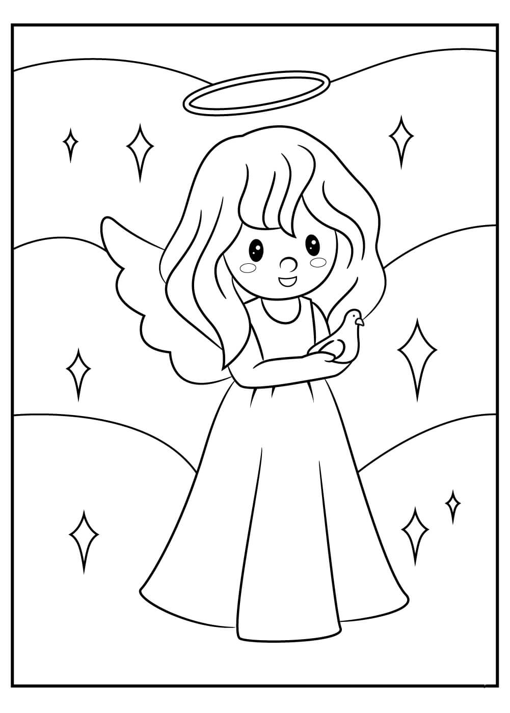 Dibujo de Chica Divertida ángel para Colorear