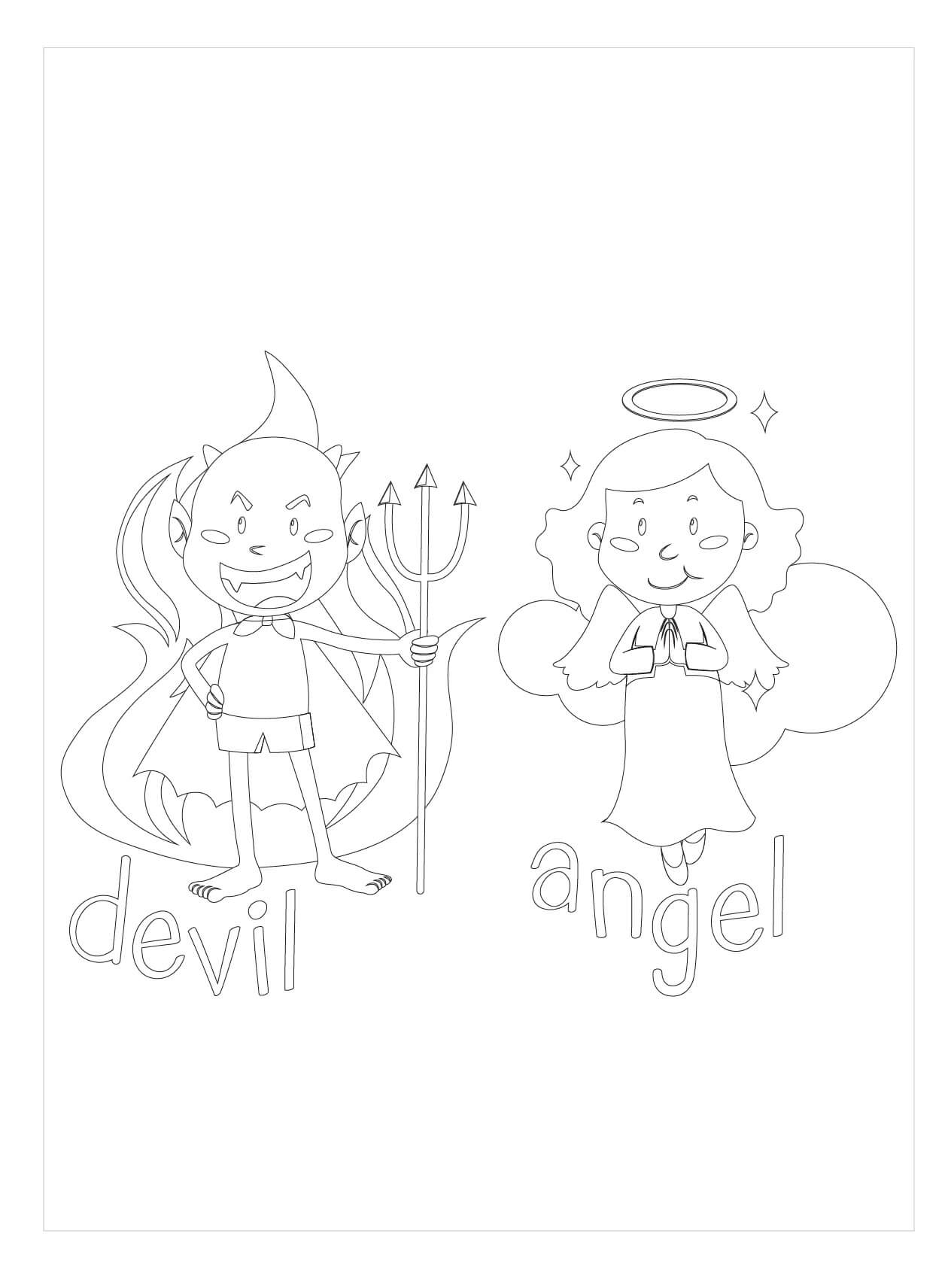 Dibujo de Diablo y ángel para Colorear