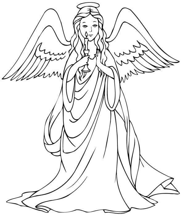 Dibujo de Vela de Tenencia de ángel para Colorear