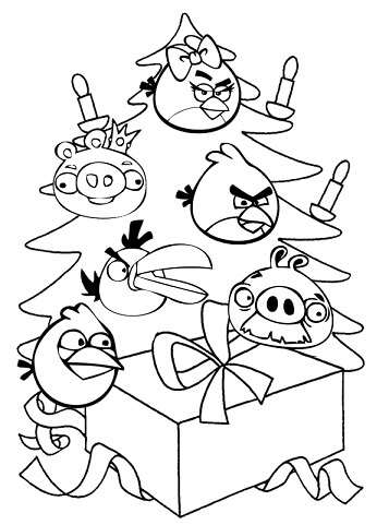 Dibujo de Angry Birds en Navidad para Colorear