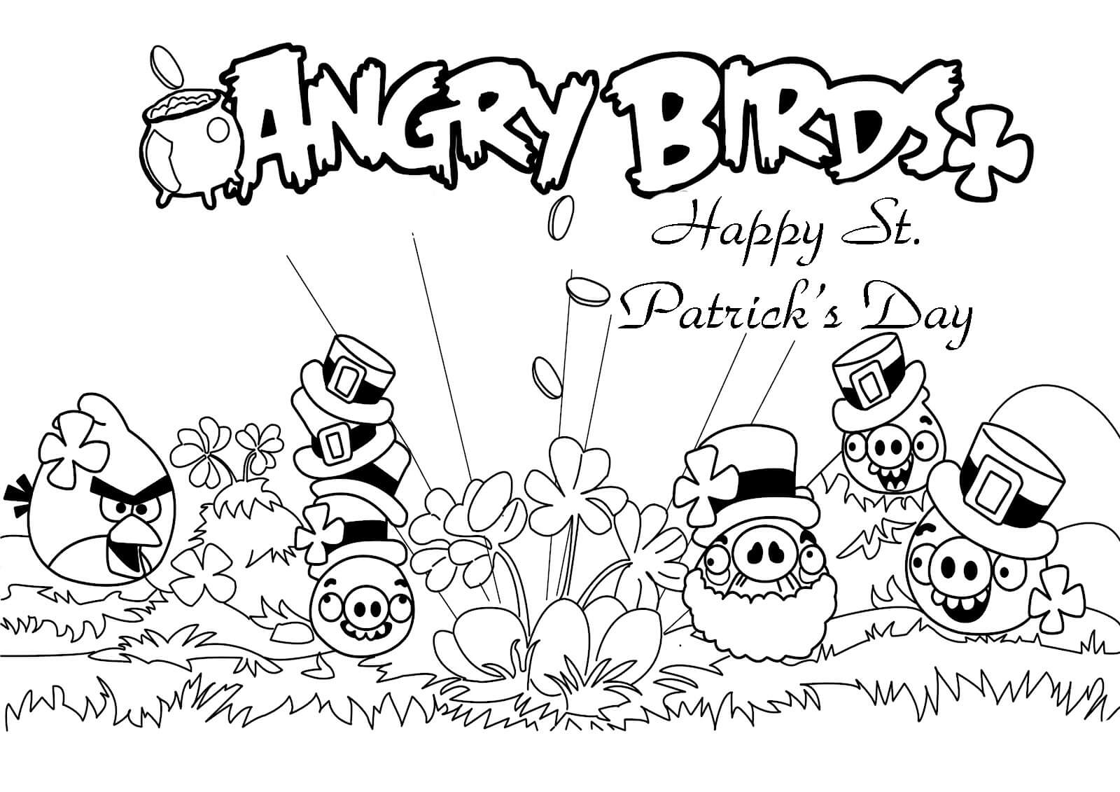 Dibujo de Angry Birds Feliz día de San Patricio para Colorear
