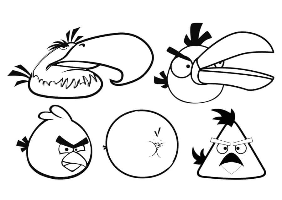 Dibujo de Cinco pájaros de Angry Birds para Colorear