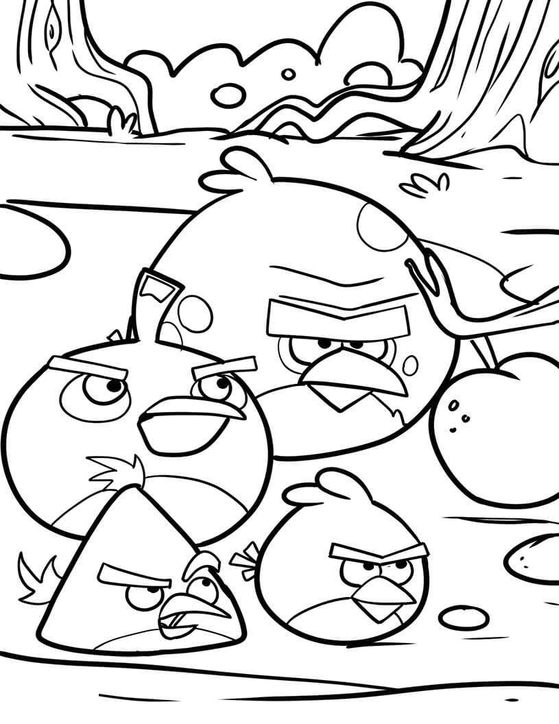 Dibujo de Cuatro pájaros de Angry Birds para Colorear