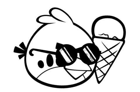 Dibujo de Pájaros Rojos Frescos con Helado para Colorear