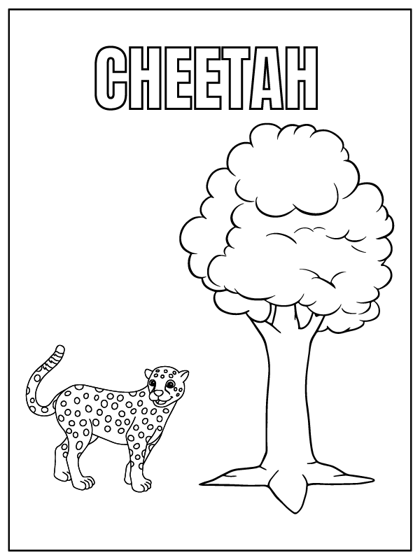 Dibujo de Cheetah Safari Animal And Tree Coloring Page para Colorear