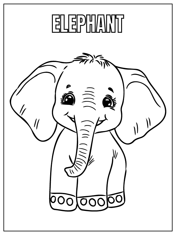 Dibujo de Cute Elephant Safari Animal Coloring Page para Colorear
