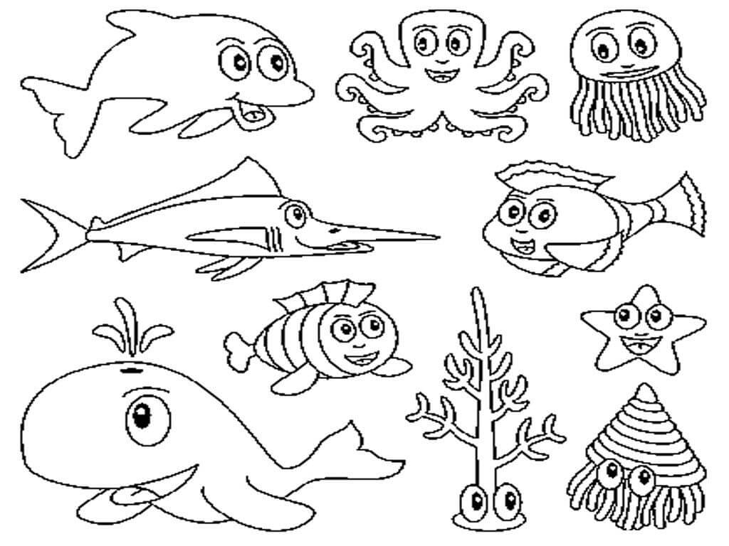Dibujo de Animales Marinos Divertidos para Colorear