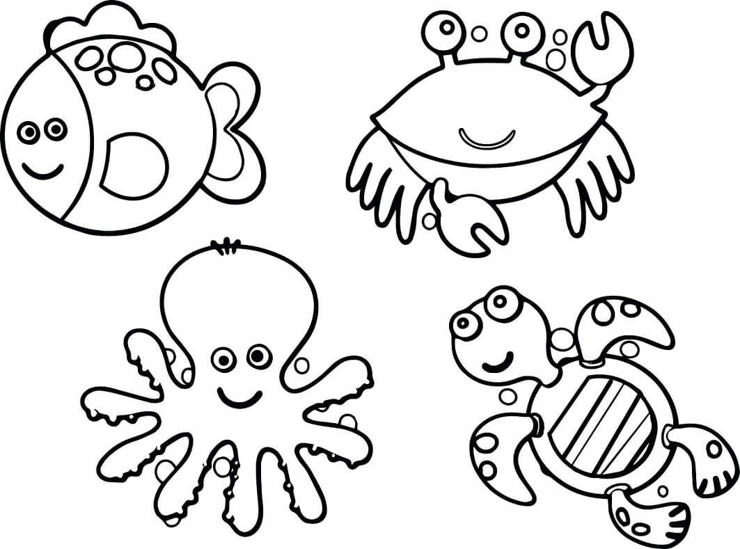 Dibujo de Cuatro Animales Marinos para Colorear