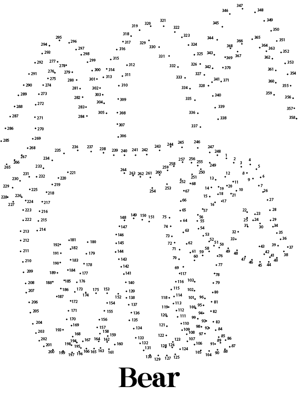 Dibujo de Oso Animal Extremo Punto a Punto página para Colorear