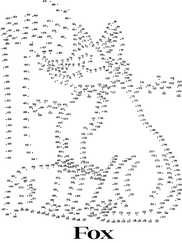 Dibujo de Página para Colorear de Animales de Zorro Punto a Punto Extremo para Colorear