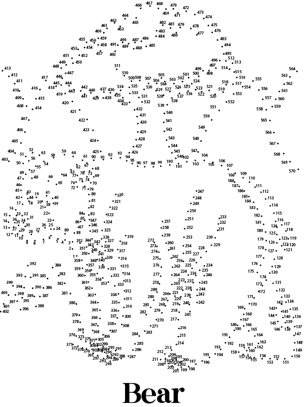 Dibujo de Página para Colorear de Oso Punto a Punto Extremo para Colorear