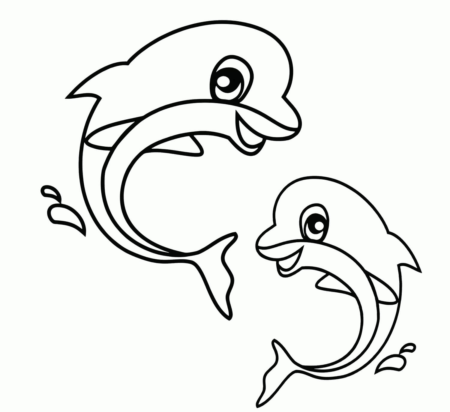 Dibujo de Dos Crias de Delfines para Colorear