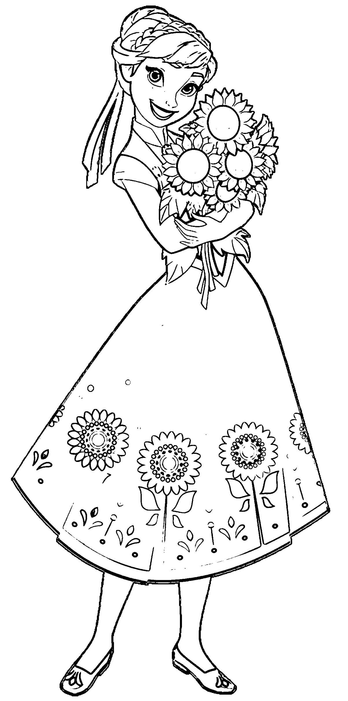 Dibujo de Anna Sosteniendo un Hermoso Ramo para Colorear
