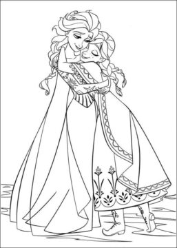 Dibujo de Hermosa Elsa y Anna Abrazandose para Colorear