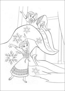 Dibujo de Lindo Elsa y Anna Divertido para Colorear