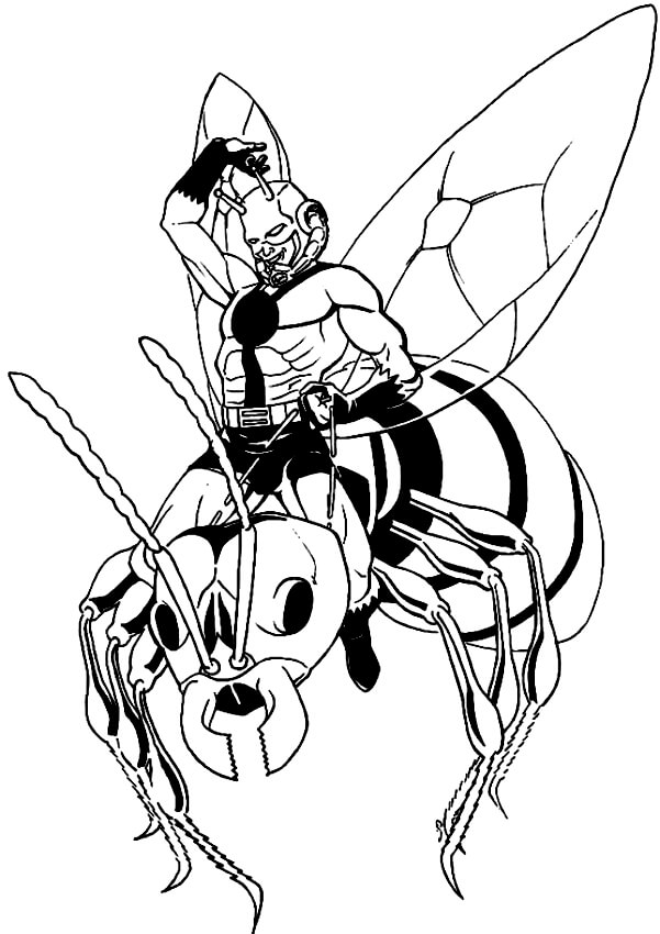 Dibujo de Hormiga Hombre Montando Hormiga para Colorear