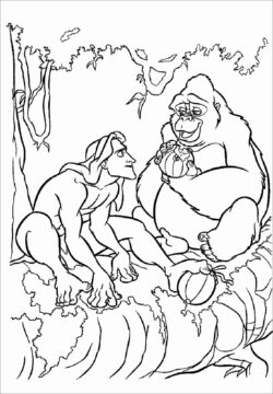 Dibujo de Tarzn y Simio para Colorear