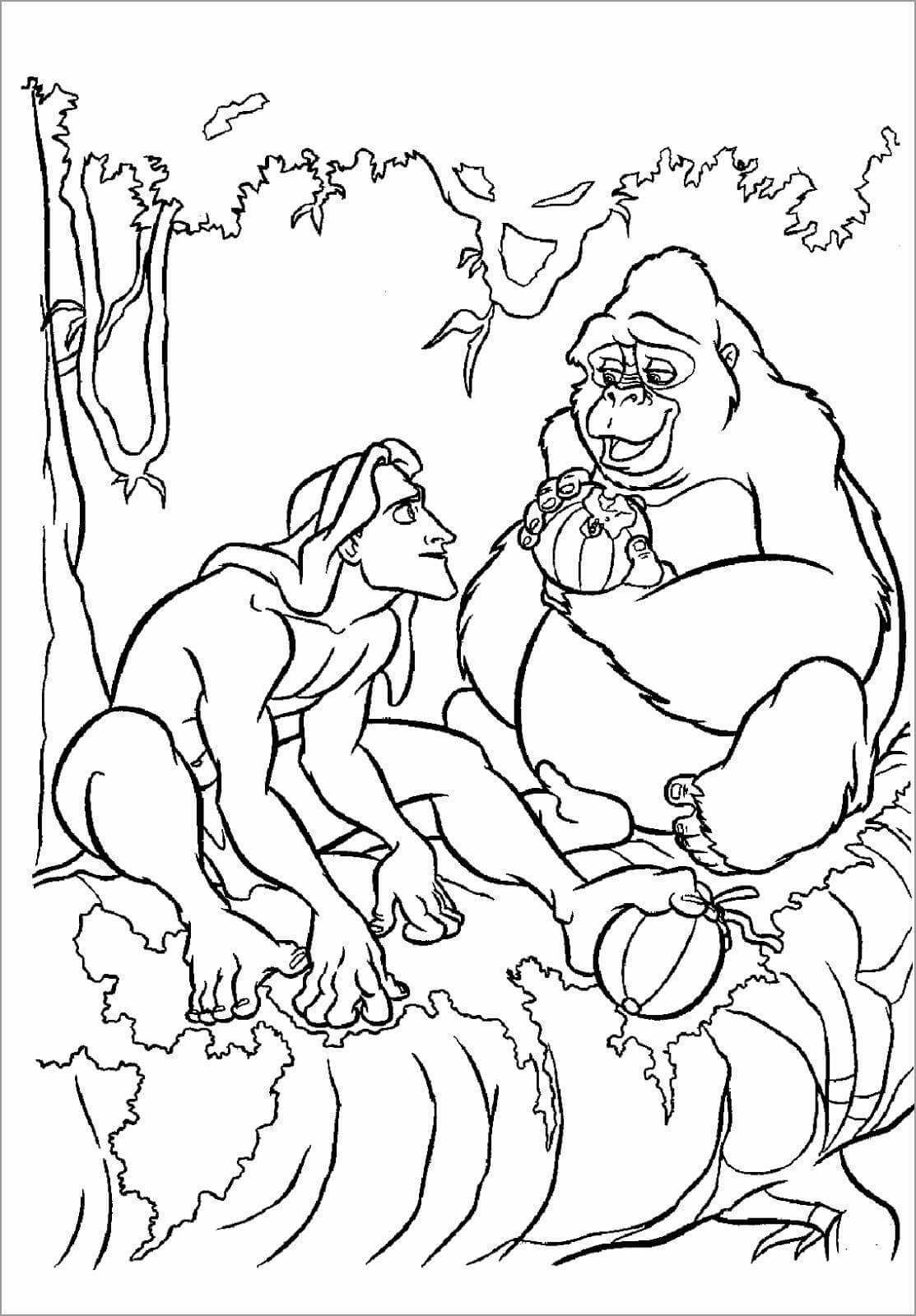 Dibujo de Tarzn y Simio para Colorear