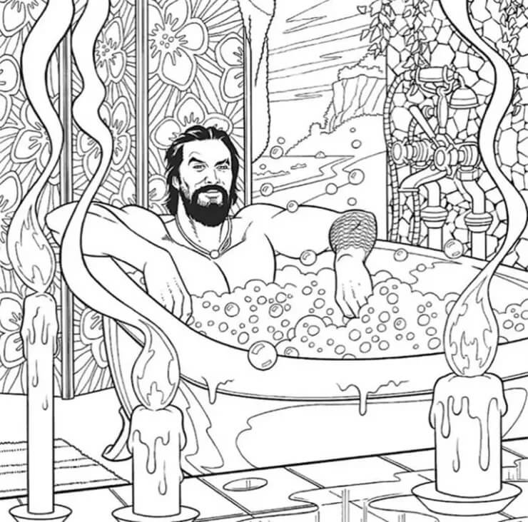 Dibujo de Aquaman Bandose en la Tina para Colorear