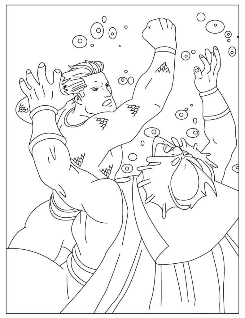 Dibujo de Aquaman Holpea a Su Hermano para Colorear