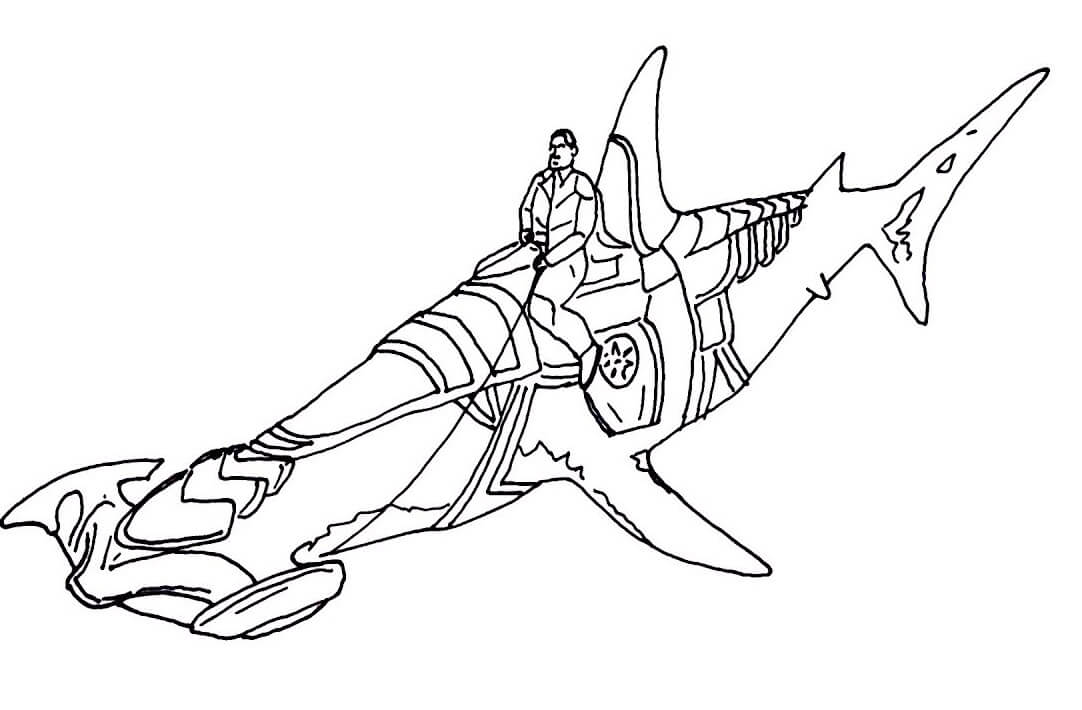 Dibujo de Aquaman Montando un Tiburn Martillo para Colorear