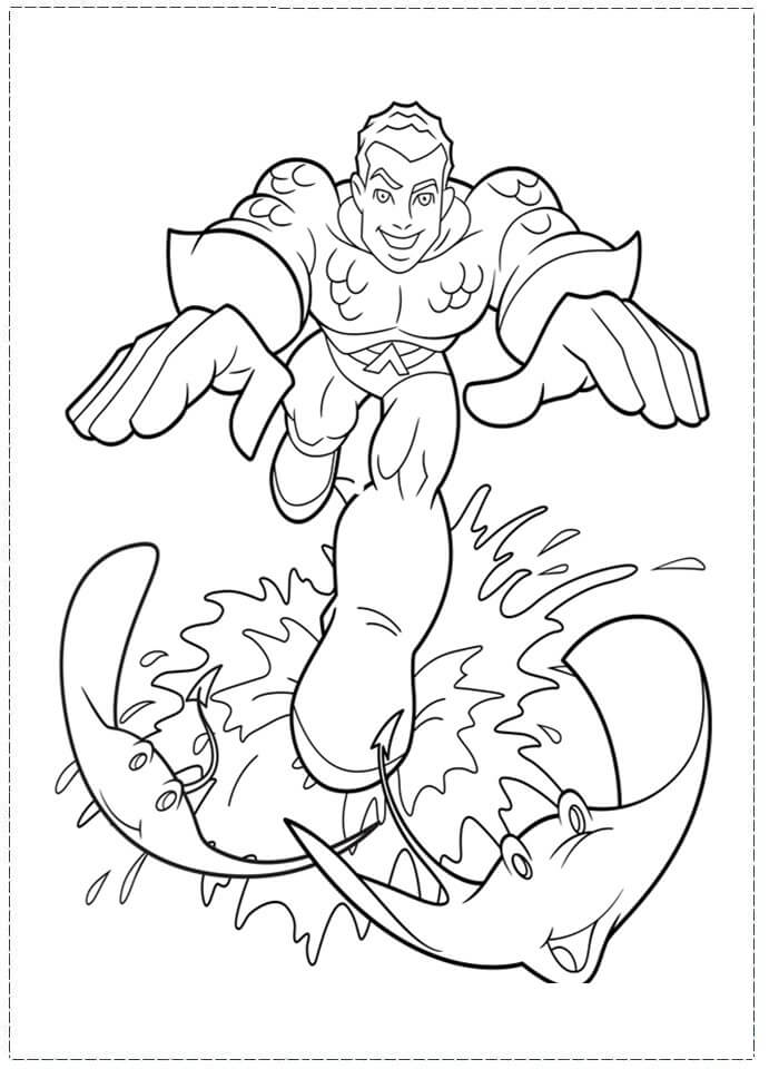 Dibujo de Aquaman Persigue a Dos Rayas para Colorear