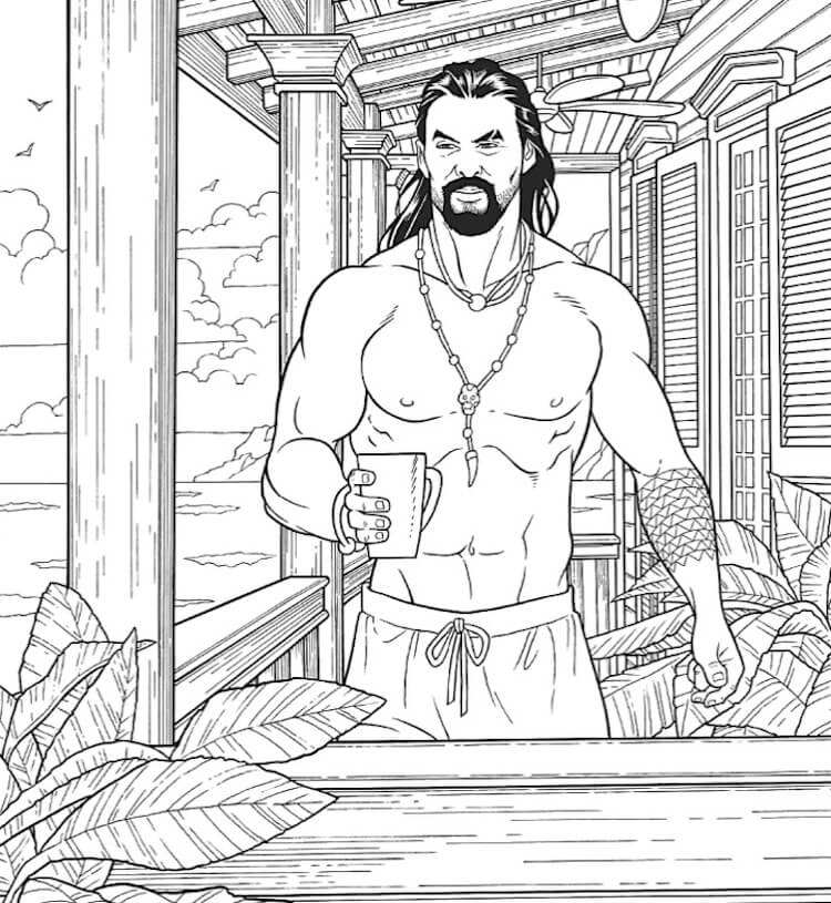 Dibujo de Aquaman Sosteniendo una Taza de Agua para Colorear