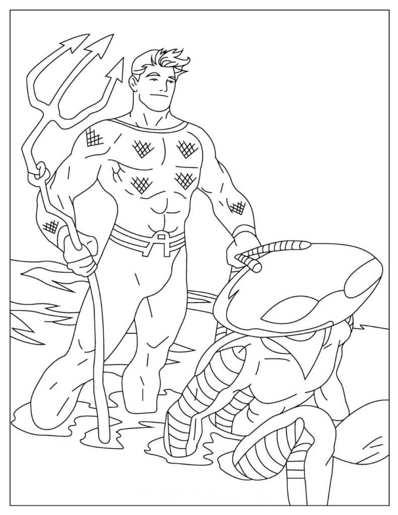 Dibujo de Aquaman Atrapa a una Manta para Colorear