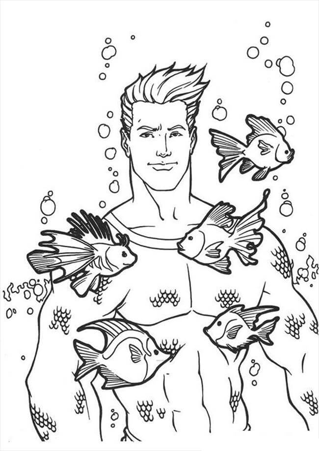 Dibujo de Aquaman con el Pez para Colorear