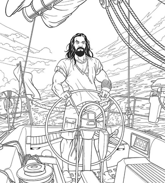 Dibujo de Aquaman Conduciendo el Barco para Colorear