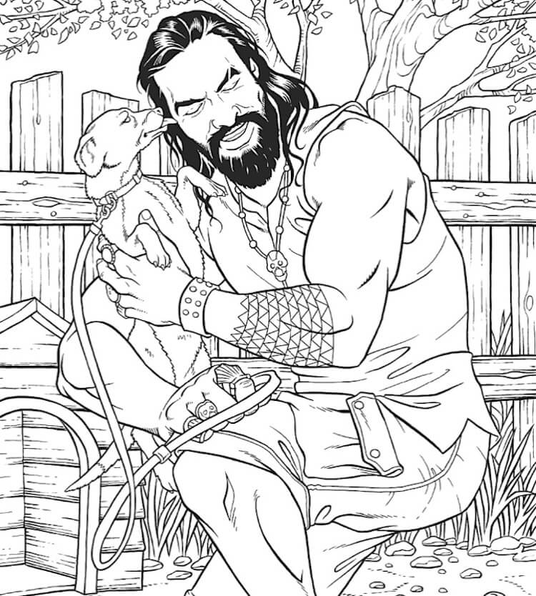 Dibujo de Aquaman Sosteniendo Perro para Colorear